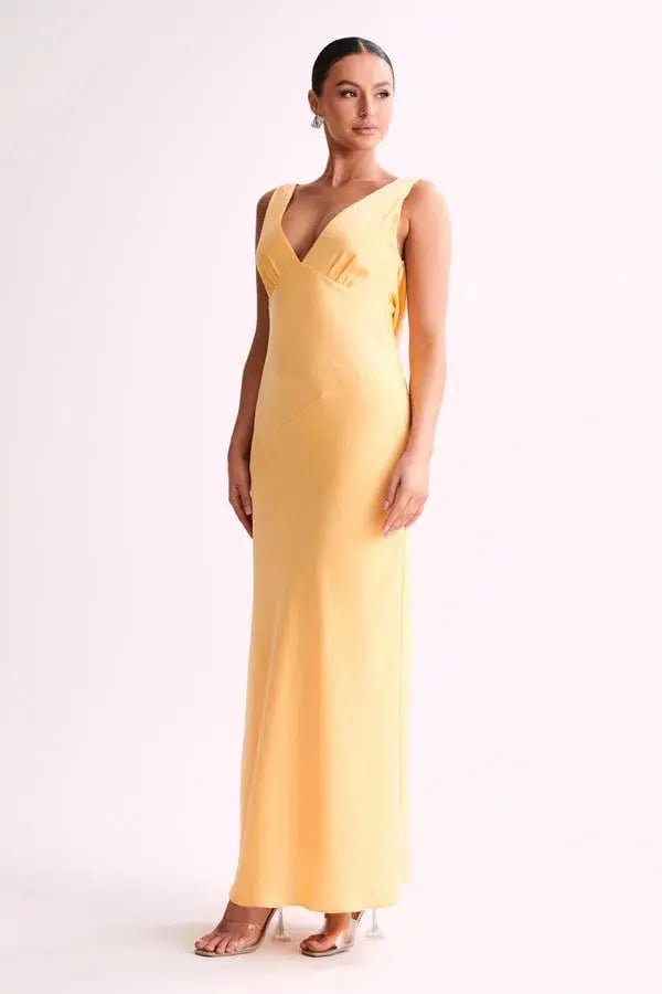 Meshki Nadia Satin Dress with Back Cowl Lemon Size XS/ AU 6 photo 2