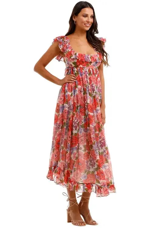 Zimmermann Poppy Frill Edge Midi Dress Floral Size 2 / AU 12 photo 2