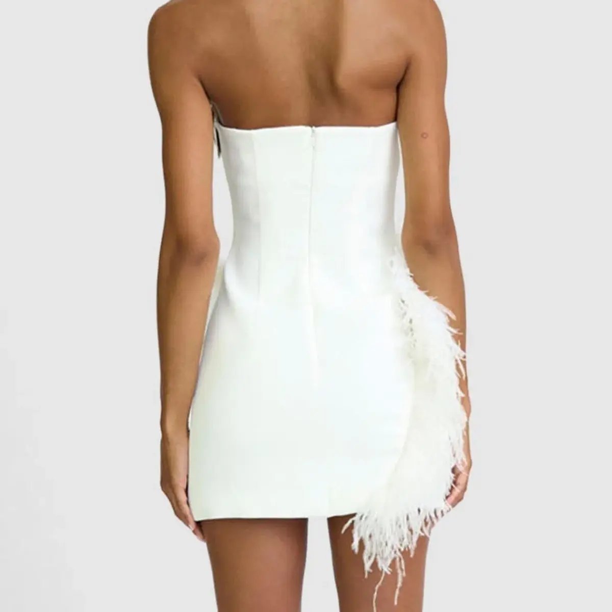 By Johnny Sadira Spiral Feather Mini Dress White Size 8 photo 3