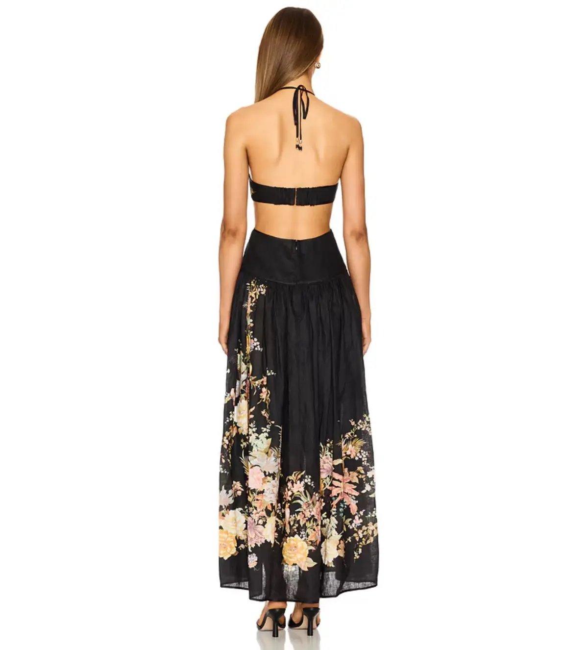 Zimmermann Tallow Halter Midi Dress Black Multi Floral Size 3 / 14 AU photo 2