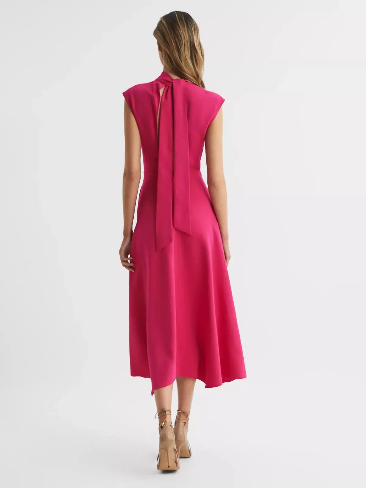 Reiss Livvy Open Back Midi Dress in Bright Pink Size 8 photo 2