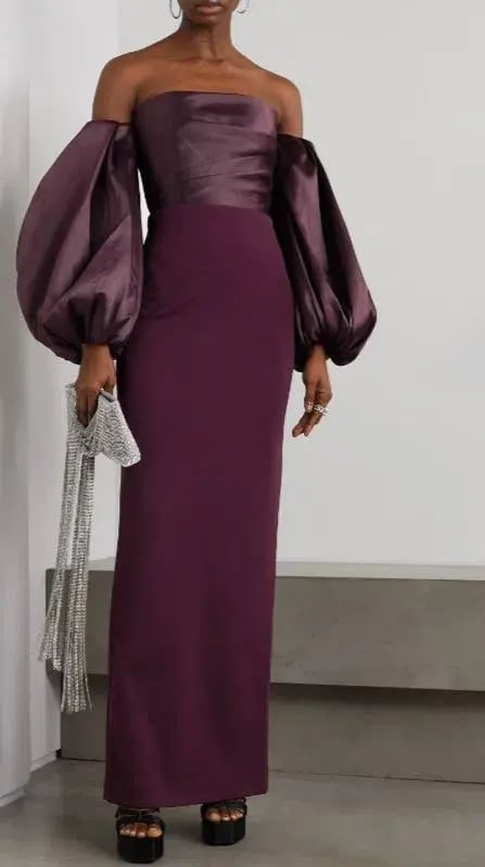 SOLACE LONDON Carmen off-the-shoulder gathered satin and crepe maxi dress photo 2