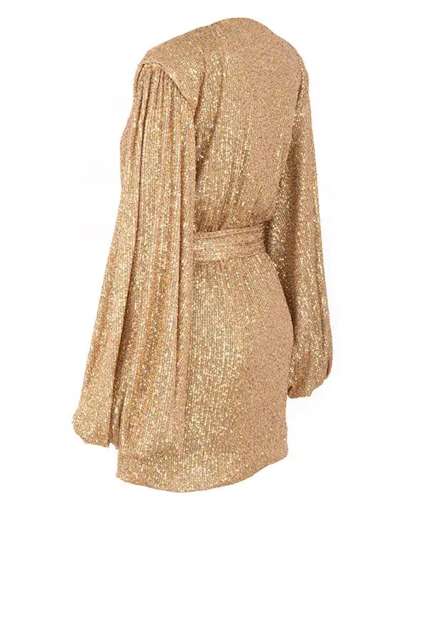 House of CB Verina Sequin Tye Up Mini Dress Gold Size 8 photo 4