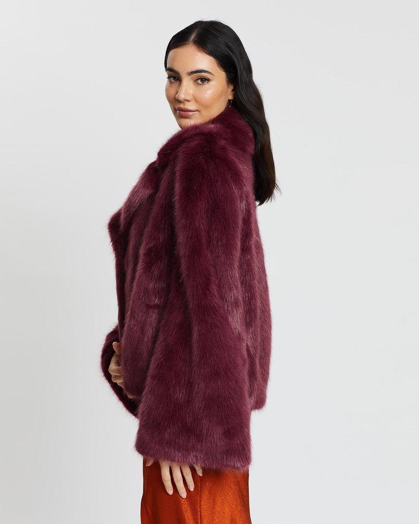 Unreal Fur Madam Butterfly Jacket Wine Size 10 photo 2