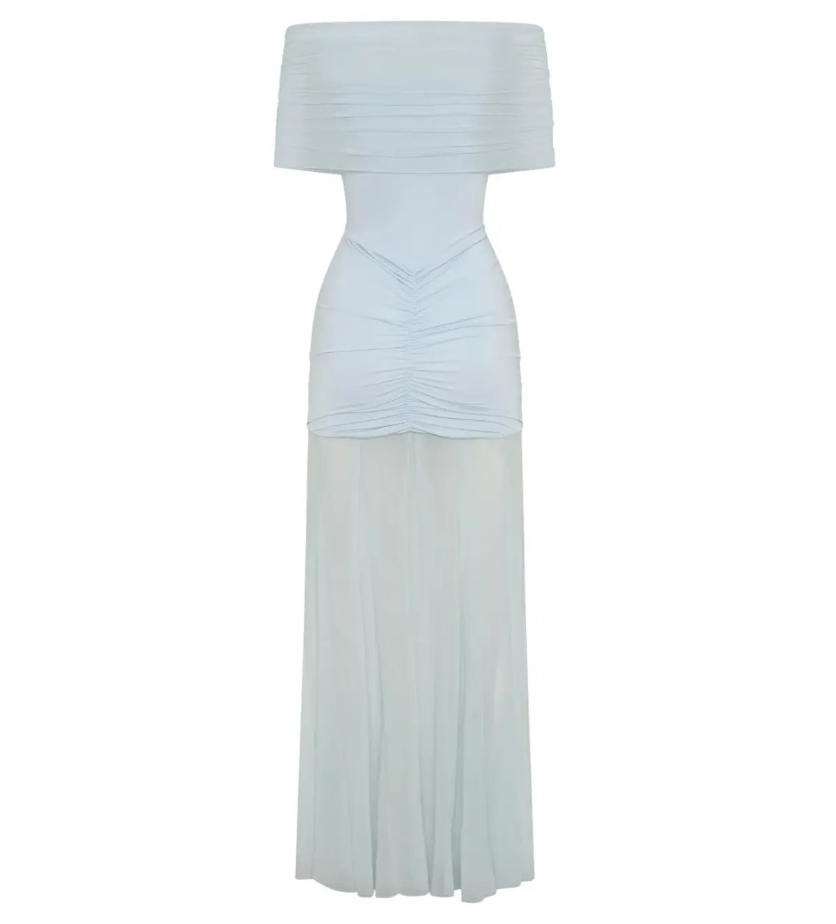 Meshki Caspian Slinky Mesh Off Shoulder Dress Pale Blue Size AU 8 photo 5