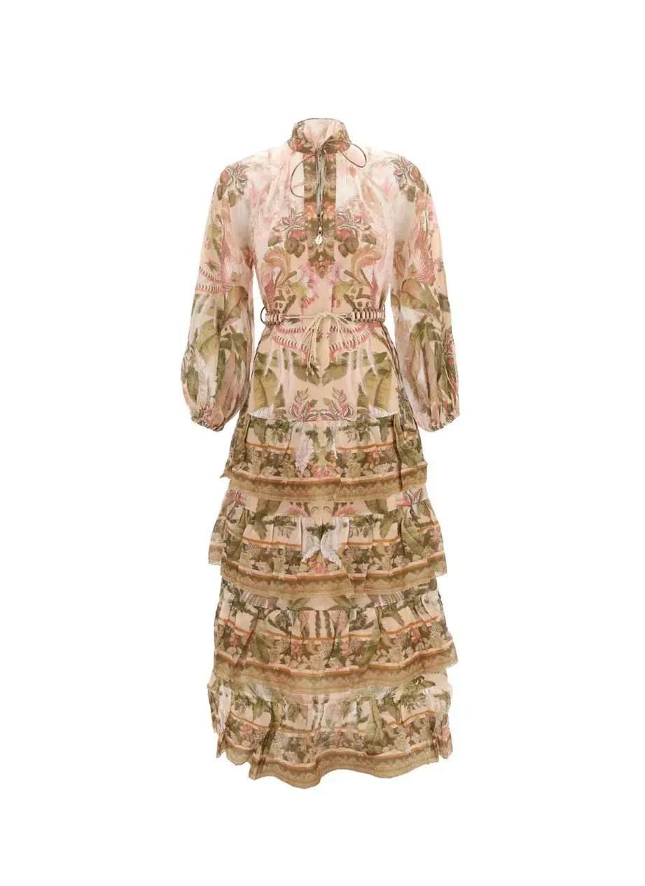 Zimmermann Floral Tiered Lyre Billow Midi Dress Size 2/AU 12 photo 3