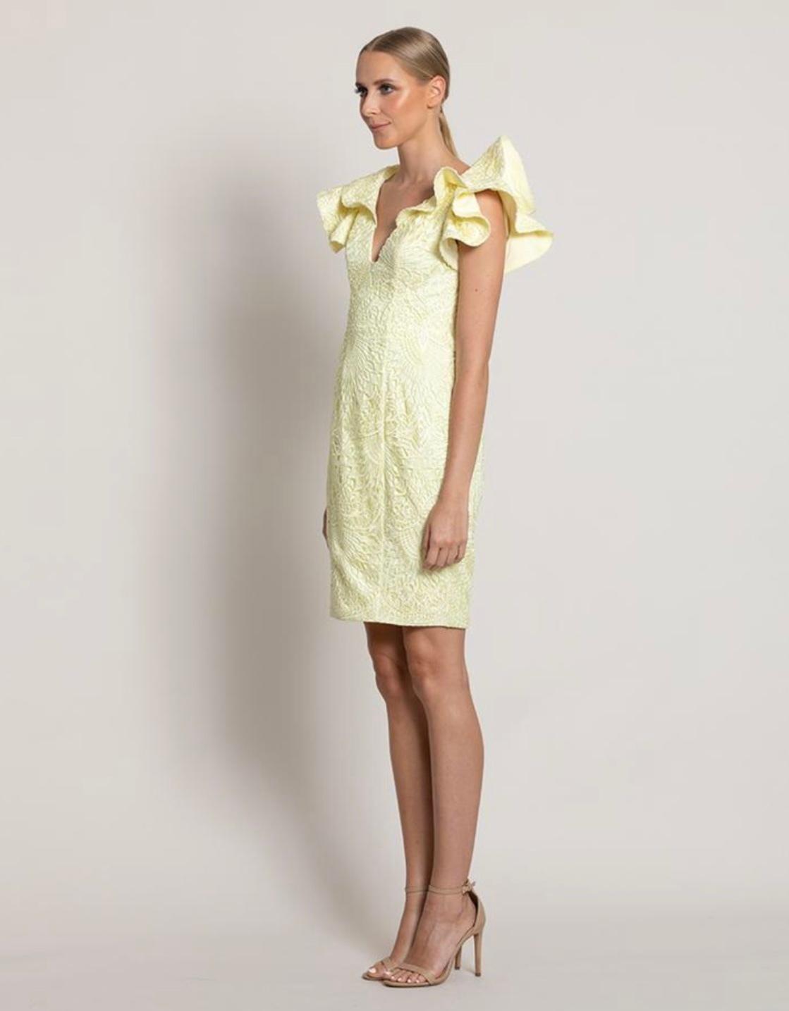 Bariano Tallulah Frill Mini Dress Yellow Size 10 photo 2