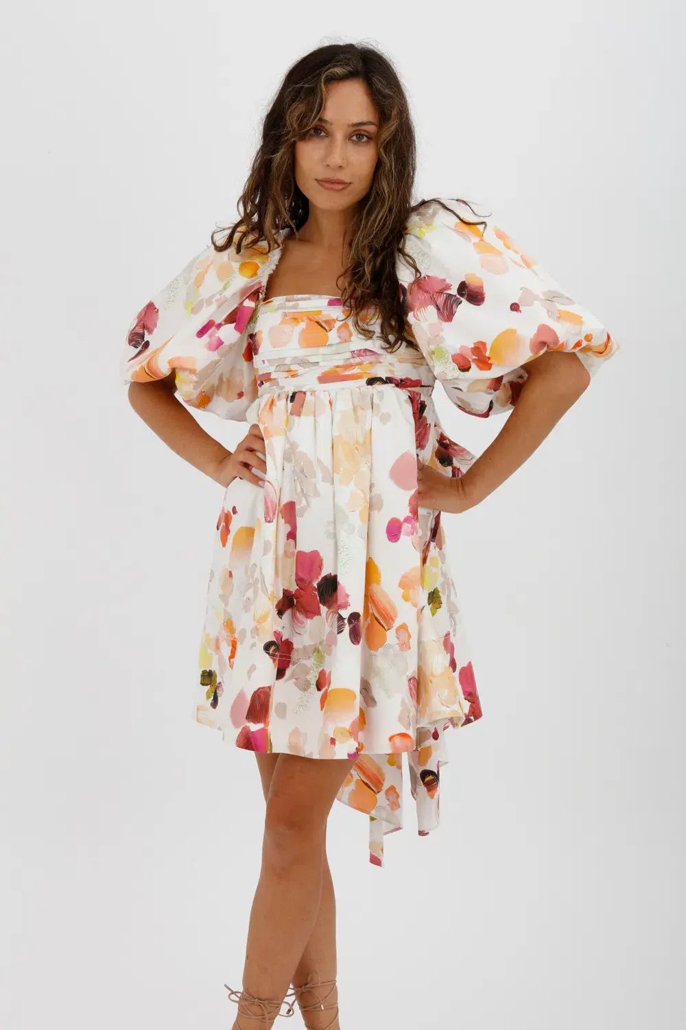 AJE Dassia Puff Sleeve Mini Dress Floral Print Size 10 photo 5