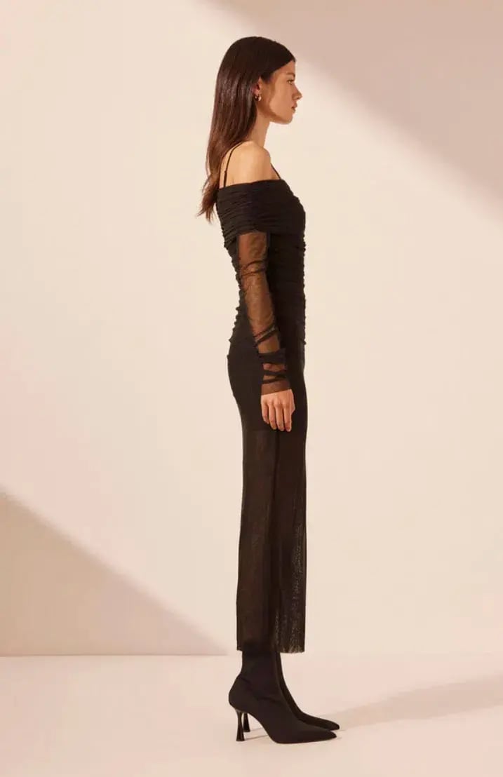 Shona Joy Mira Long Sleeve Off Shoulder Midi Dress Black Size 12 photo 2