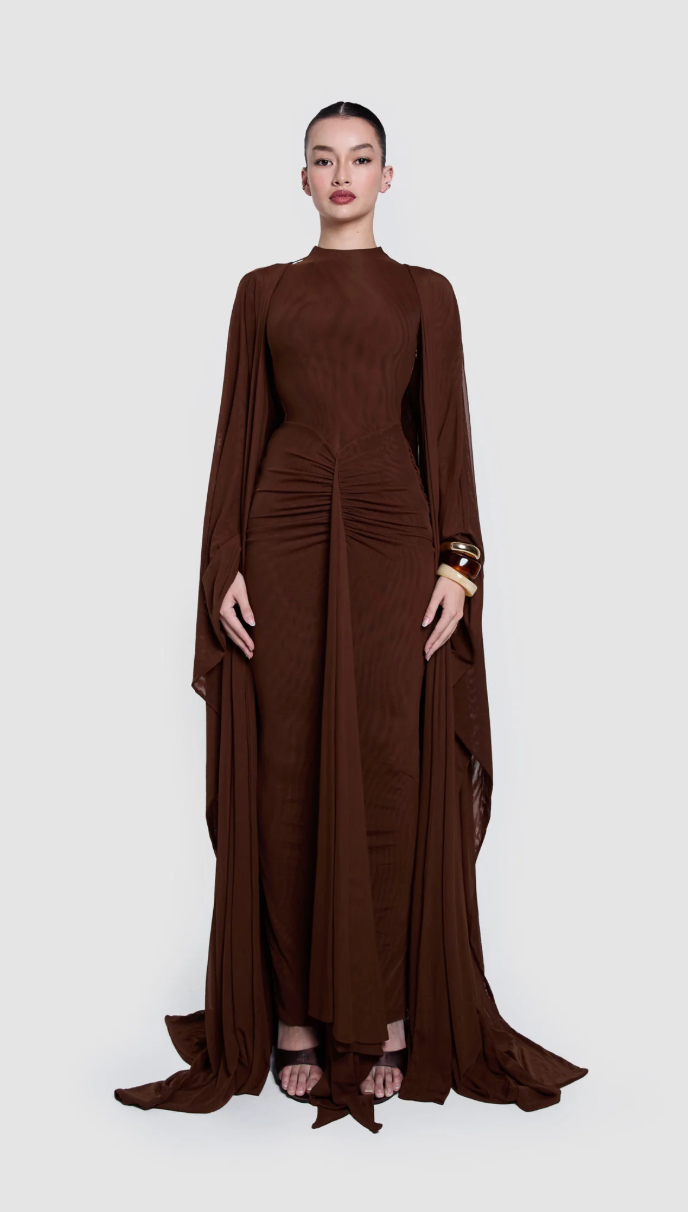 ALUYA MESH DRAPED CAPE BY BBXBRAND BROWN photo 3