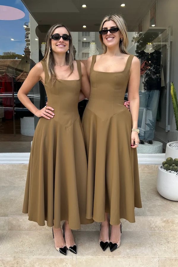 ODD MUSE THE ULTIMATE MUSE LOW WAIST SQUARE NECK MIDI DRESS - OLIVE photo 11