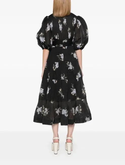 Zimmerman Pleated Midi Dress Floral in Black Size 6 photo 2
