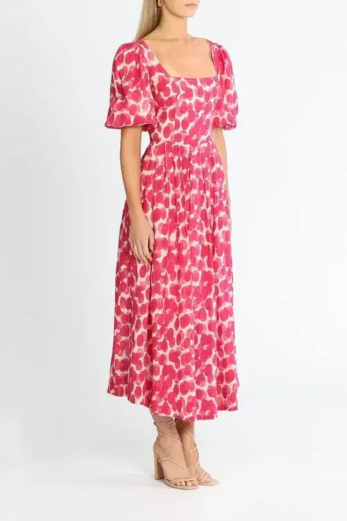 Ministry of Style Mottled Blossoms Midi Dress Pink Print Size 16 photo 3