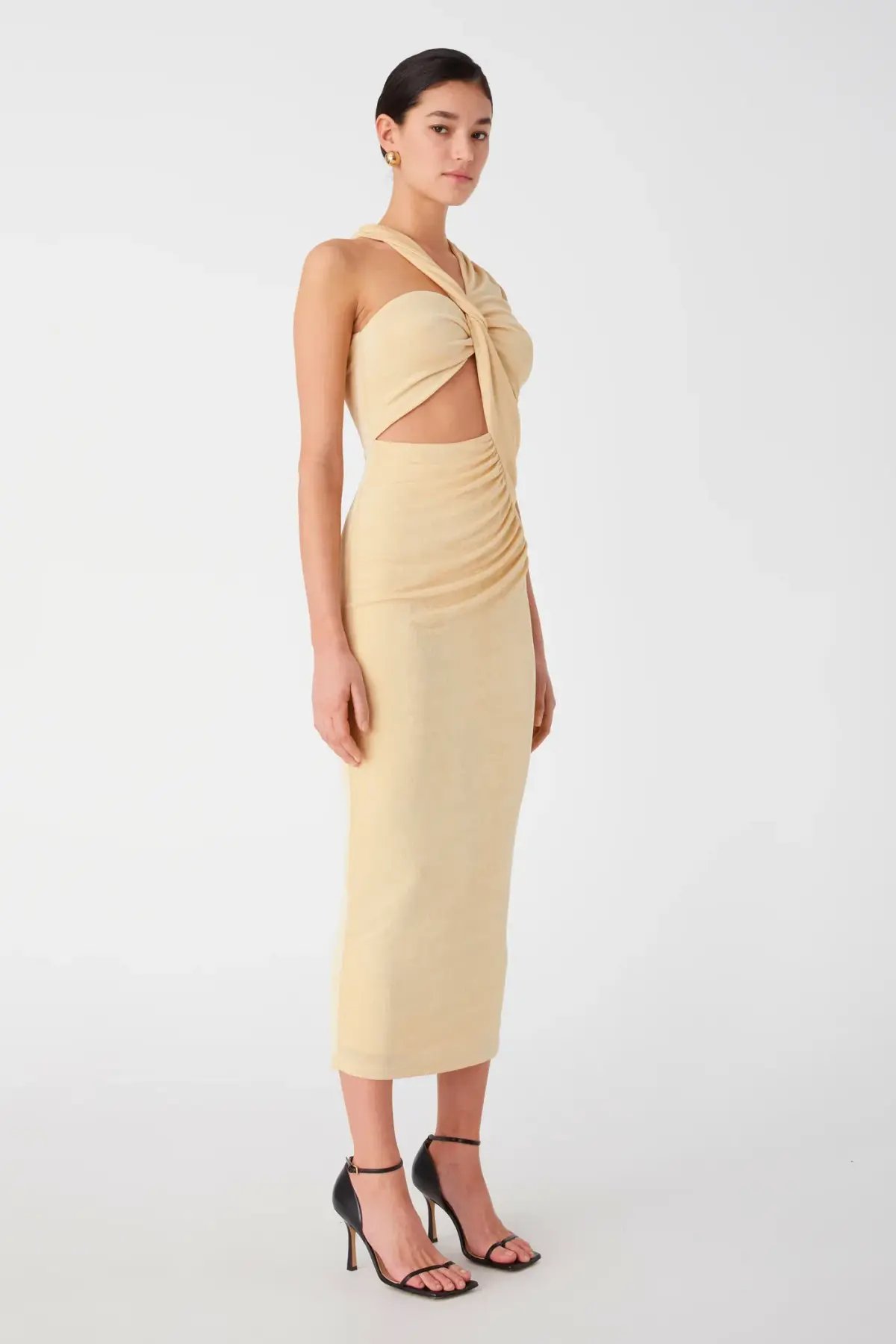 Misha Graciela Slinky Jersey Midi Dress in Lemon Drop Size 8 photo 2
