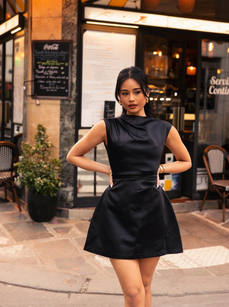 Odd Muse Satin Straight Neck Mini Dress photo 4