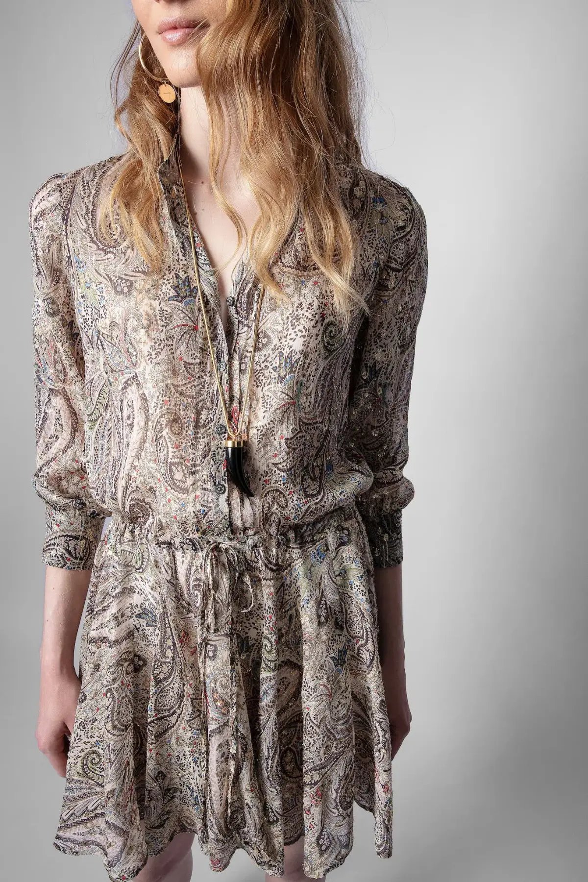Zadig and Voltaire Ranil Peacock Silk Dress Print Size 10 photo 2