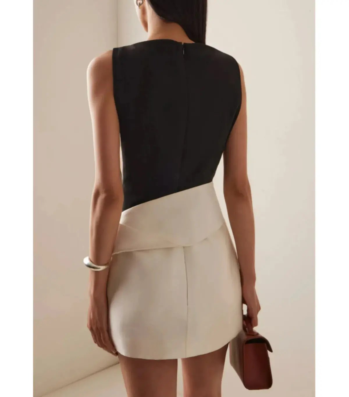 Rachel Gilbert Rikki Foldover Stretch-crepe Mini Dress Black/White Size AU 6 photo 3