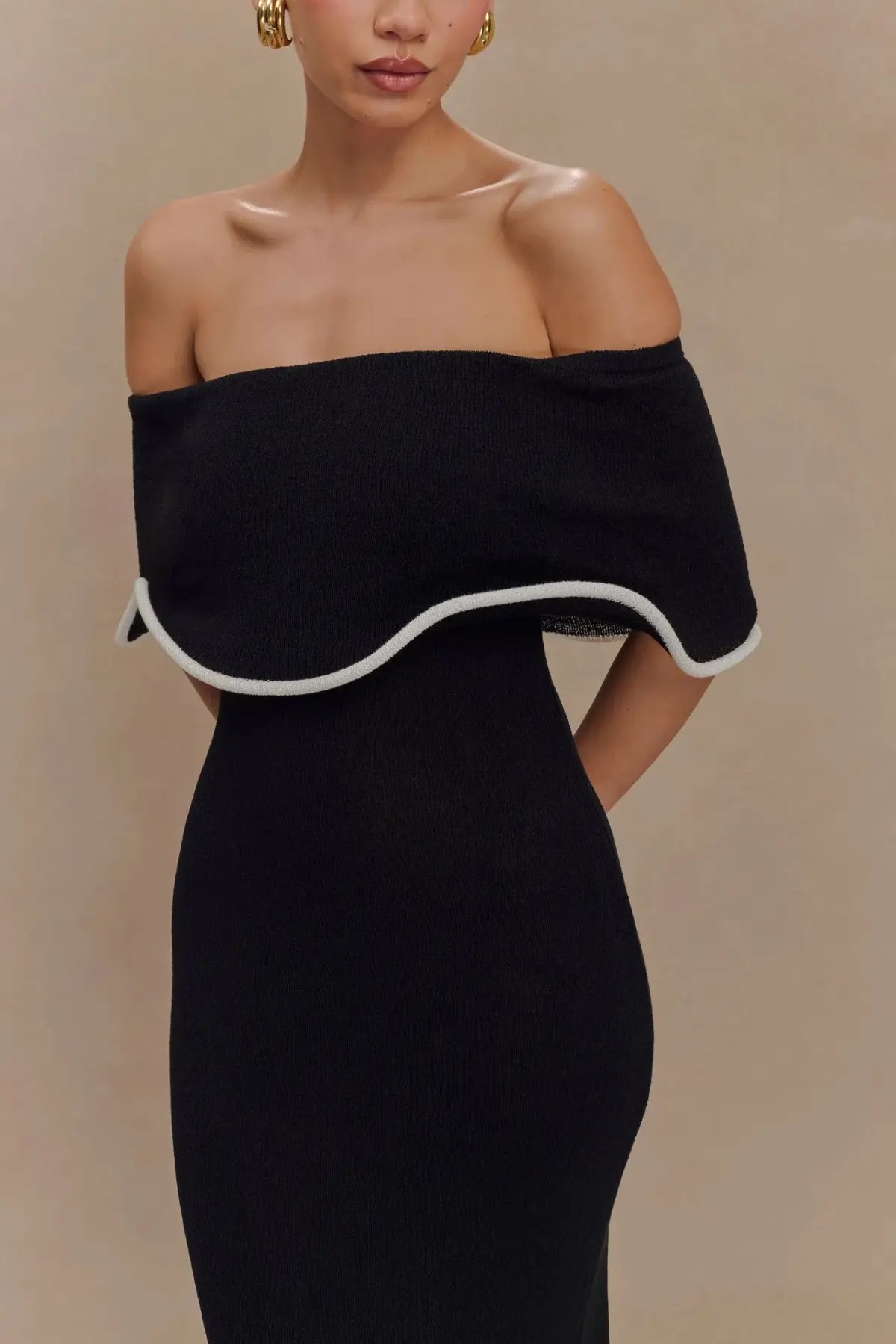 MESHKI Molly Off Shoulder Knit Midi Dress Black Size S / Size AU 8 photo 4