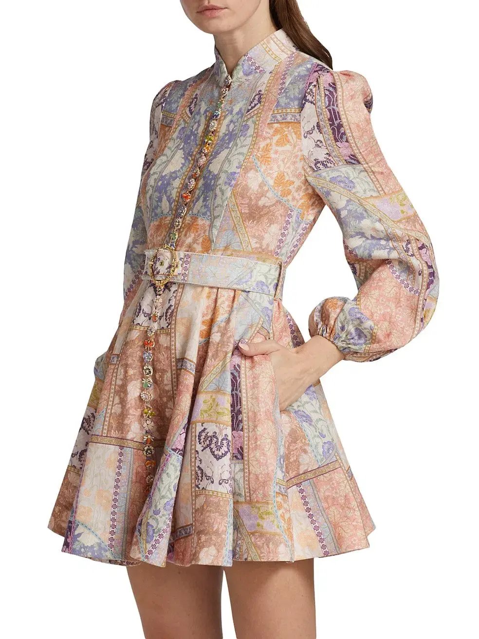 Zimmermann Kaleidoscope Buttoned Mini Dress Multi Swirl Floral Size 1 / Au 10 photo 4