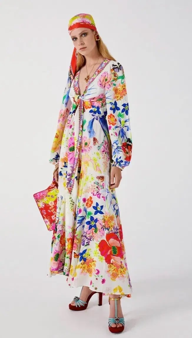 Camilla Wrap Tie Dress With Blouson Sleeve Fairy Gang Floral Size L/ Au 14 photo 7