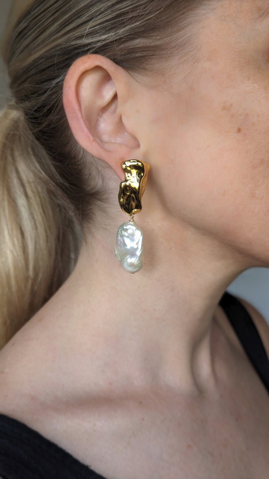 Sterling King Baroque Pearl Molten Earrings photo 3