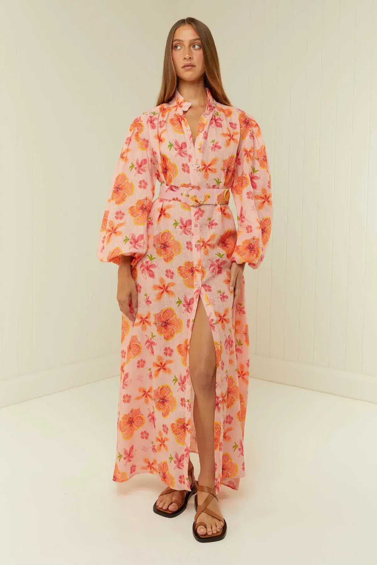 Palm Noosa Noddy Spanish Hibiscus Linen Maxi Dress Floral Size 12 photo 2