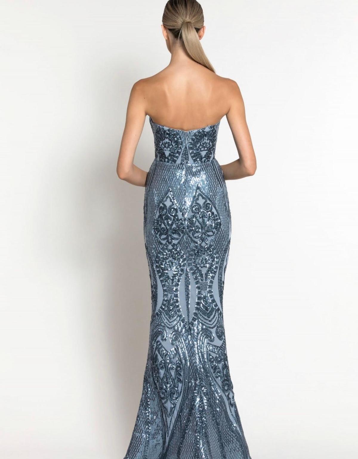 Maia Strapless Pattern Gown Anitque Blue Size 10 photo 4