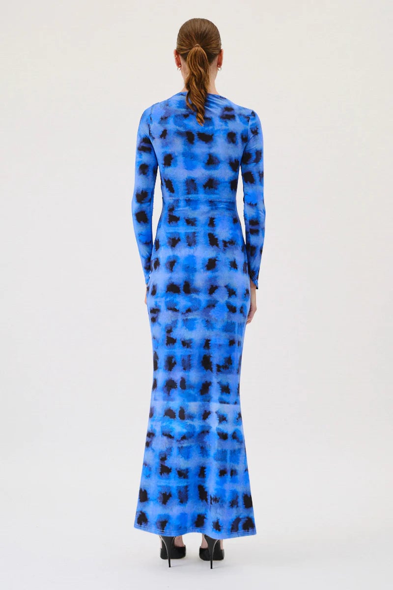 SUBOO SHIBORI LONG SLEEVE ROUCHED DRESS - BLUE PRINT photo 5