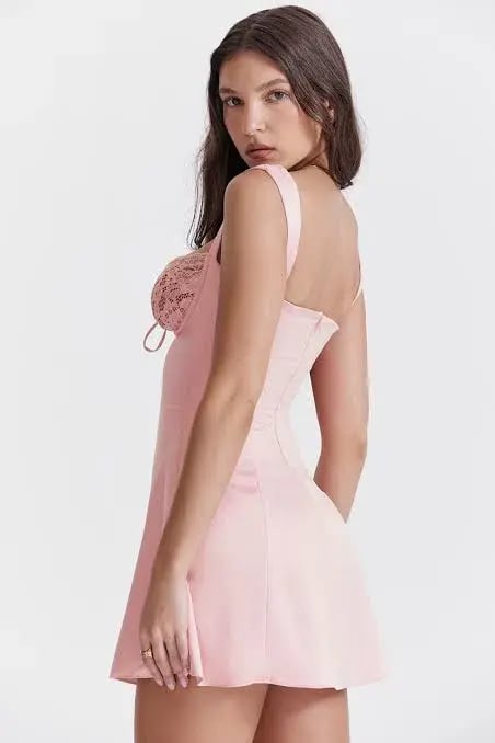 House of CB Adriana Satin and Lace Mini Dress Pink Size L / AU 12 photo 3