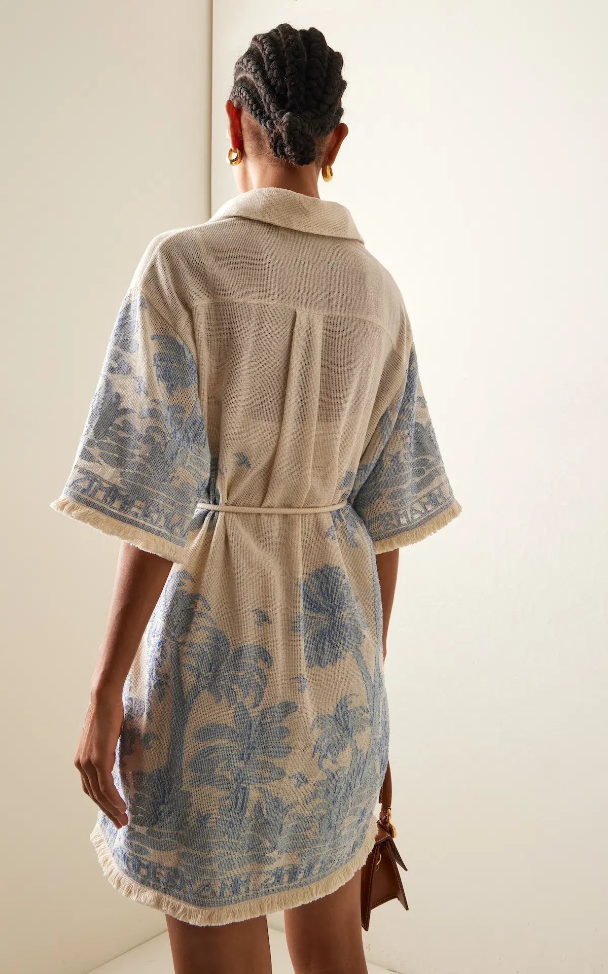 Zimmermann Ottie Palm Mini Shirt Dress Cream/Blue Size 0 / AU 8 photo 2
