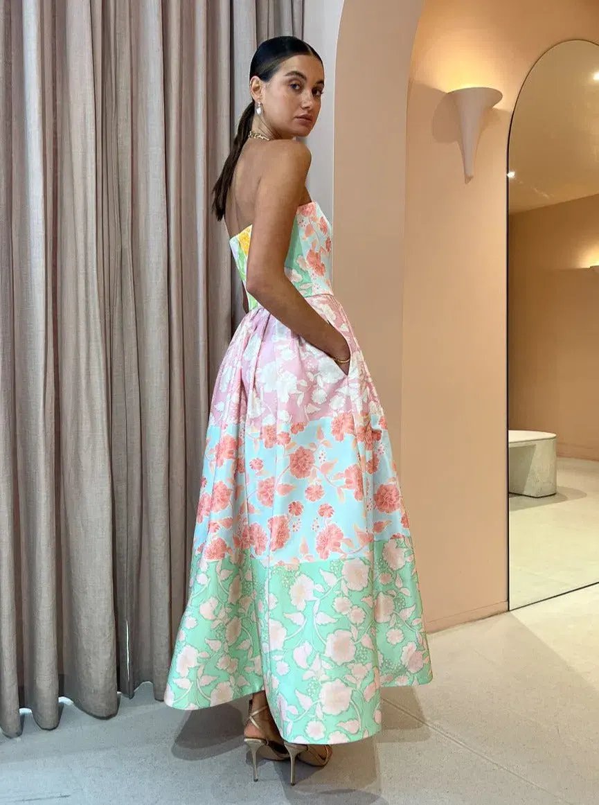 Leo Lin Ana Halterneck Maxi Dress in Anaemone Splice Print Size 8 photo 2