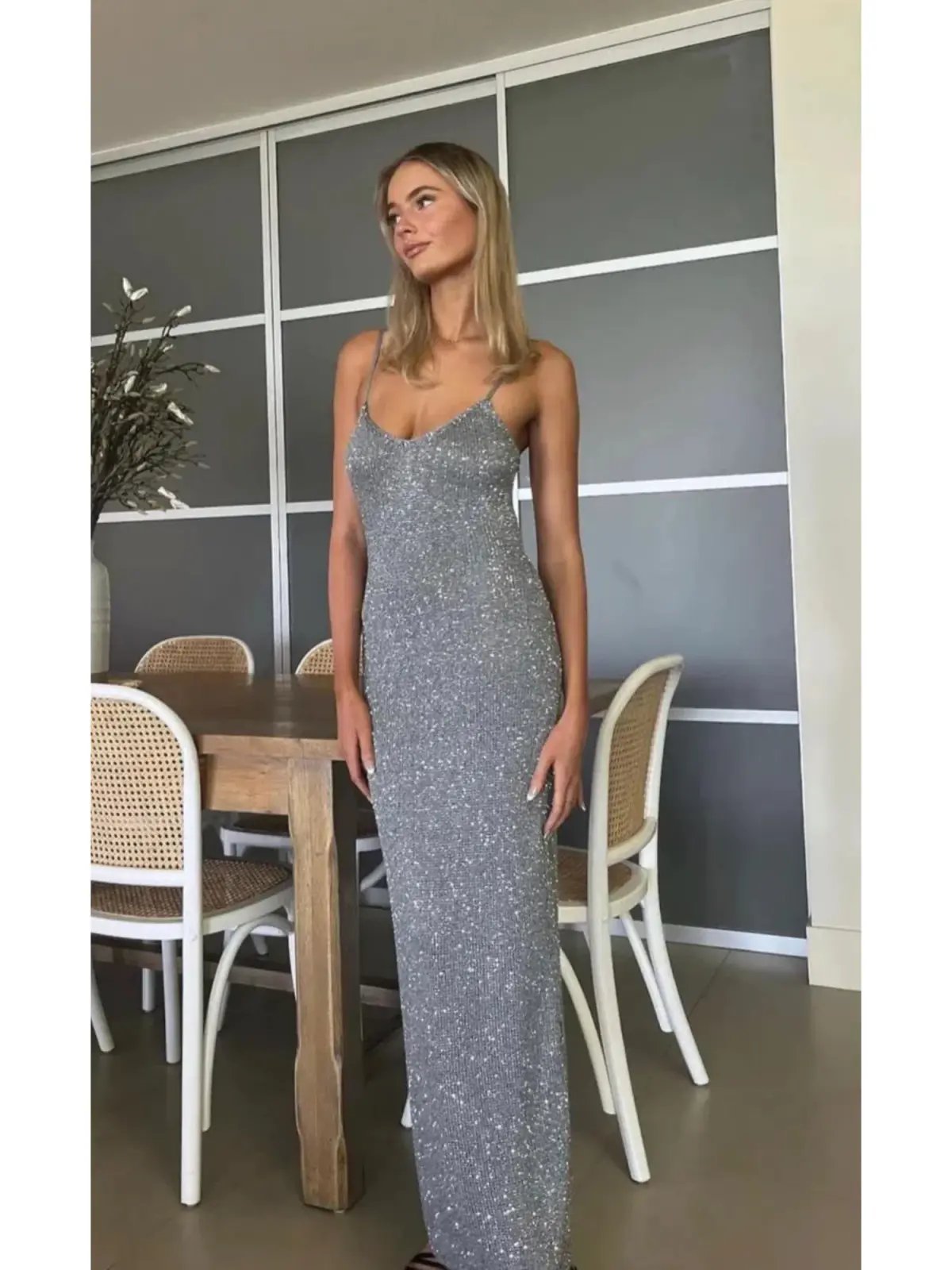 Bec & Bridge Sadie Sequin Knit Slip Dress in Charcoal Size M / AU 10 photo 4