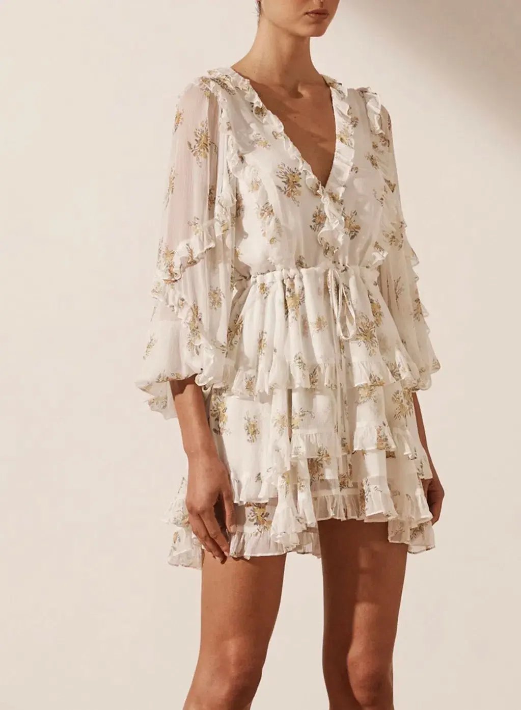 Shona Joy Julieta Balloon Sleeve Frill Mini Dress Print Size 8 photo 2