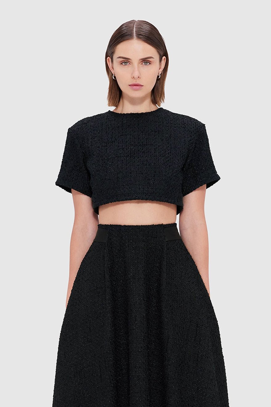 Leo Lin Indie Tweed Sleeve Top - Ebony photo 3