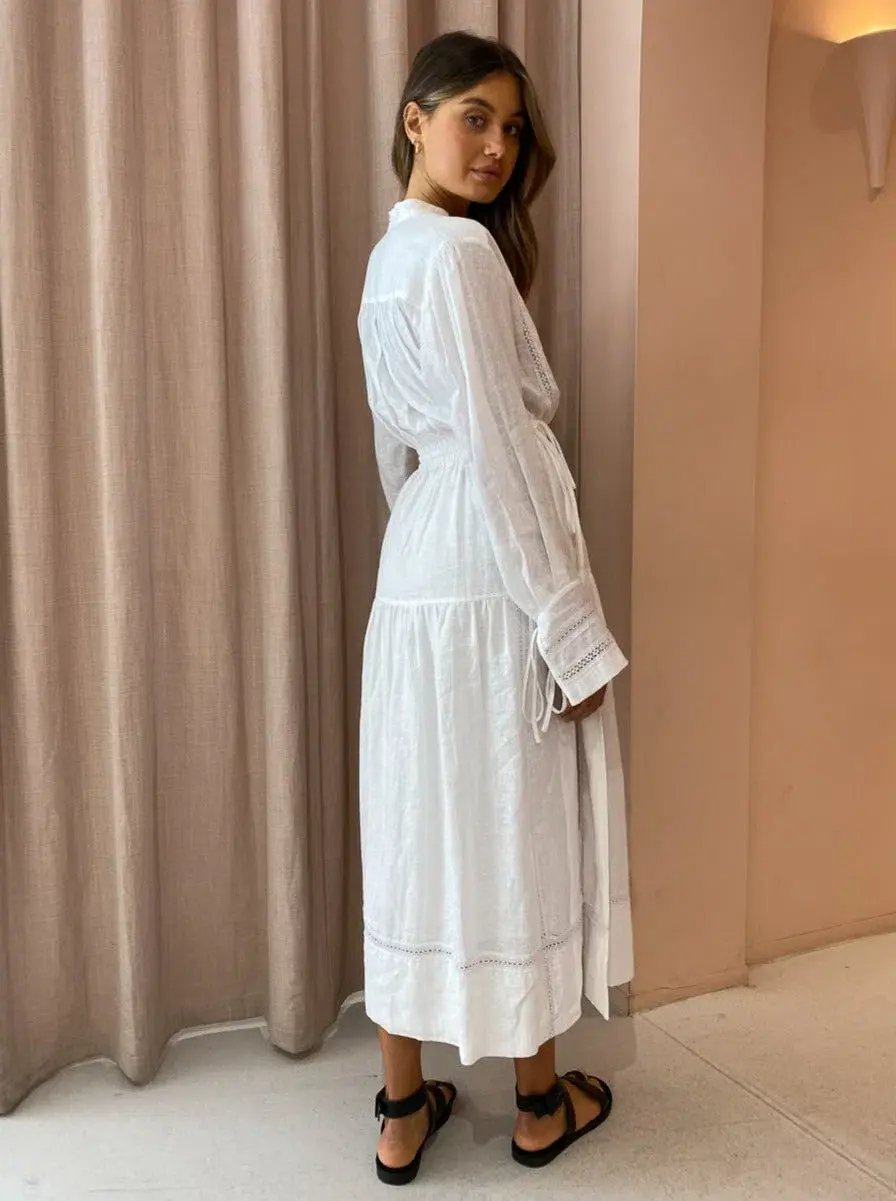 Shona Joy Adriana Linen Long Sleeve Midi Dress in Rice White Size 10 photo 4