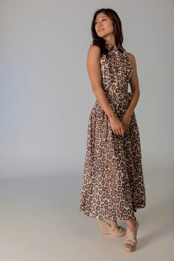 Zimmermann Bonita Belted Linen Halterneck Midi Dress Leopard Print Size 2 / Au 12 photo 4