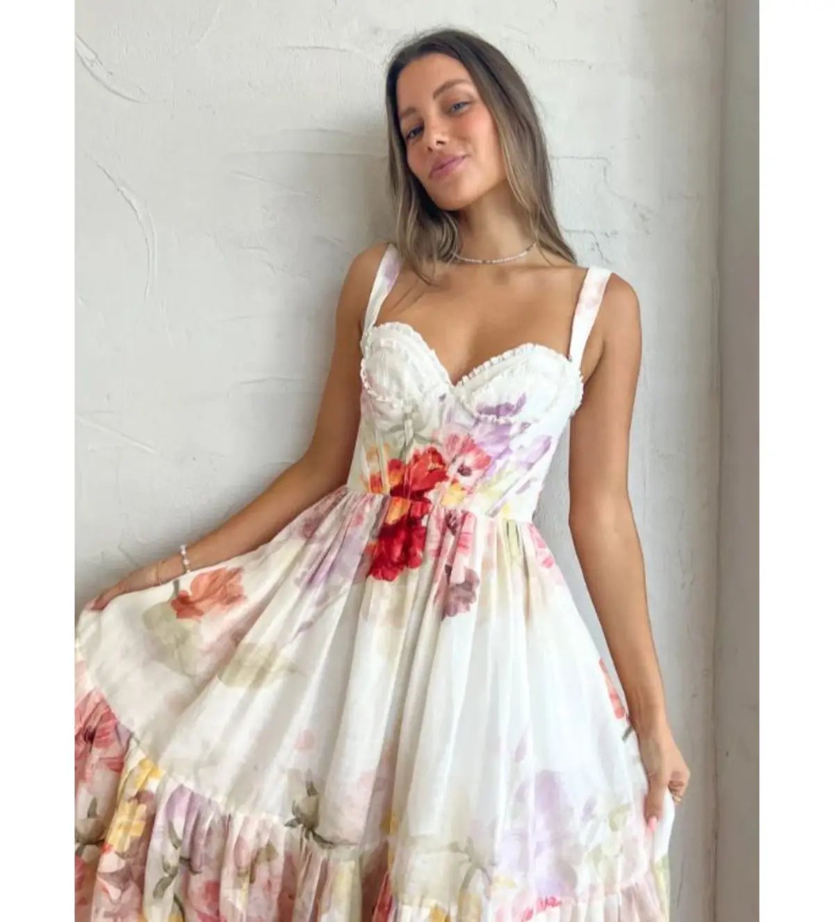 Leo Lin Rose Bustier Midi Dress Cascade Print Size AU 10 photo 6