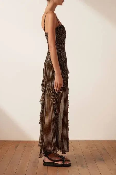 Shona Joy Sofia Ruched Frill Maxi Dress Black Size AU 8 photo 2