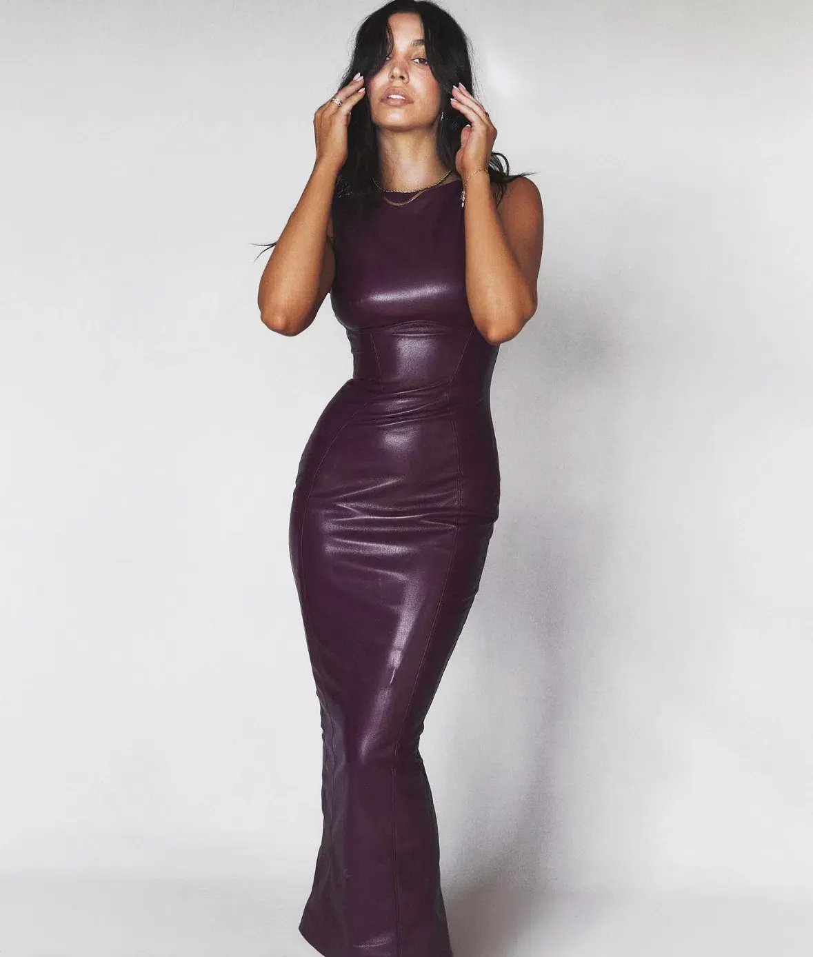 House of CB Sahara Merlot Vegan Leather Maxi Dress Purple Size Small / AU 8 photo 5