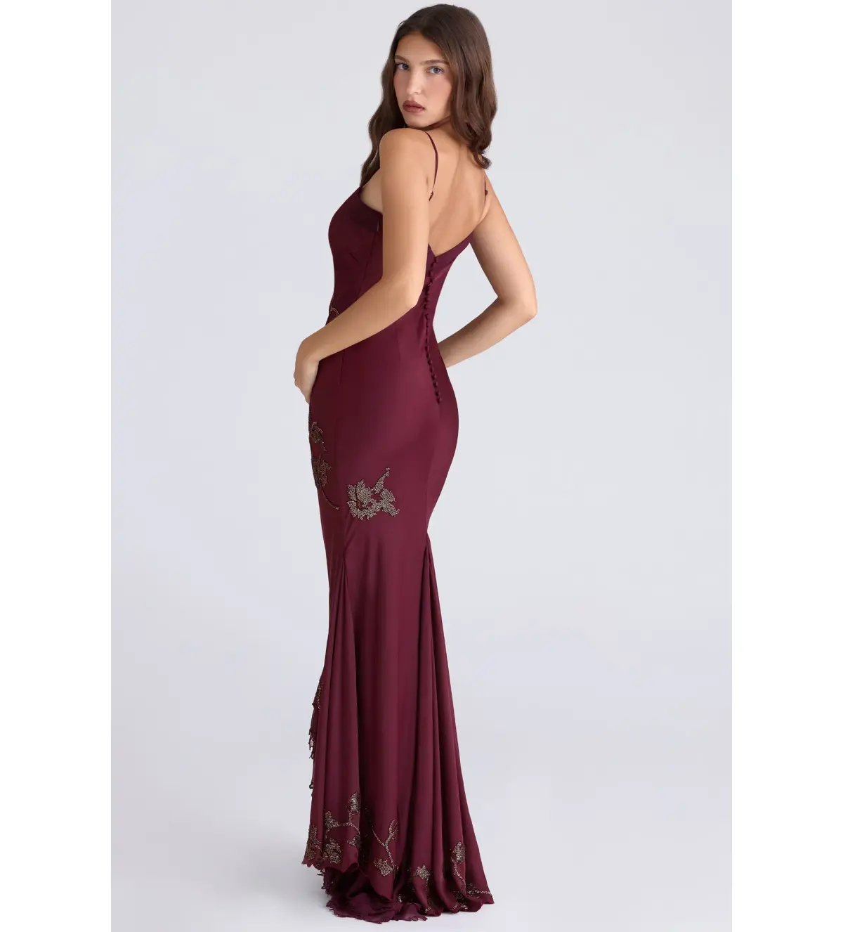 House Of CB Anastelle Limited Edition Maxi Gown Plum Hand Beaded Embellished Satin Size M/AU 10 photo 4