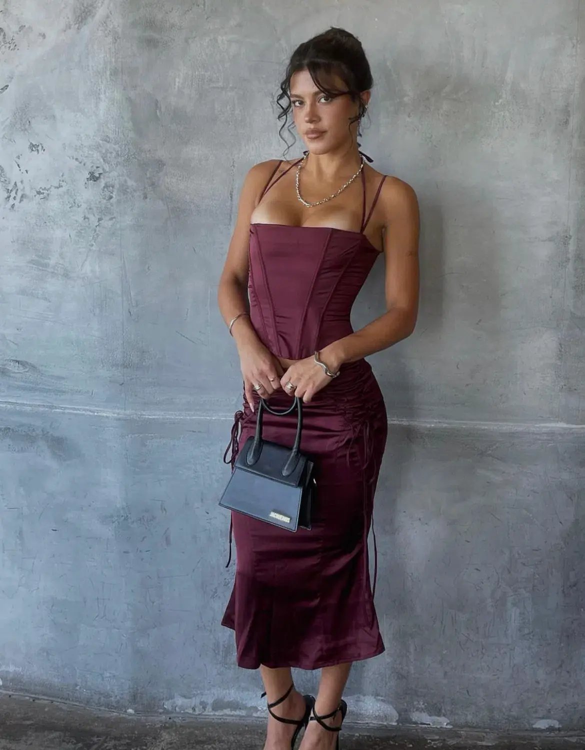 House Of CB Chantelle Corset and Sidonie Midi Skirt Set Burgundy Size AU 8 photo 2