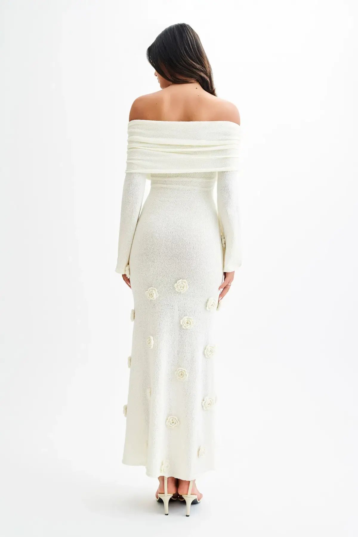 Meshki Kiki Off Shoulder Knit Rose Maxi Dress Ivory Size AU 14 photo 2