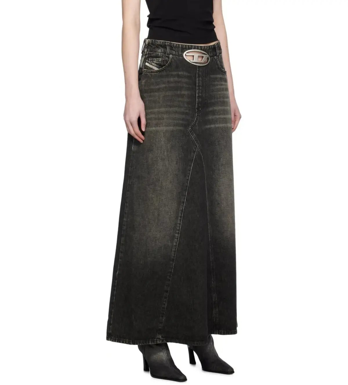 Diesel De-Pago-S3 Denim Maxi Skirt 2 Black Size 10 photo 2