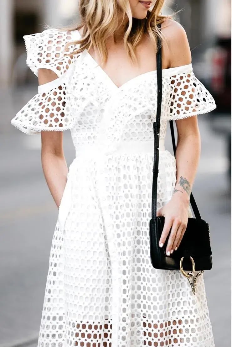 Self Portrait Asymmetric Ruffle Off the Shoulder Dress White Size 14 photo 3