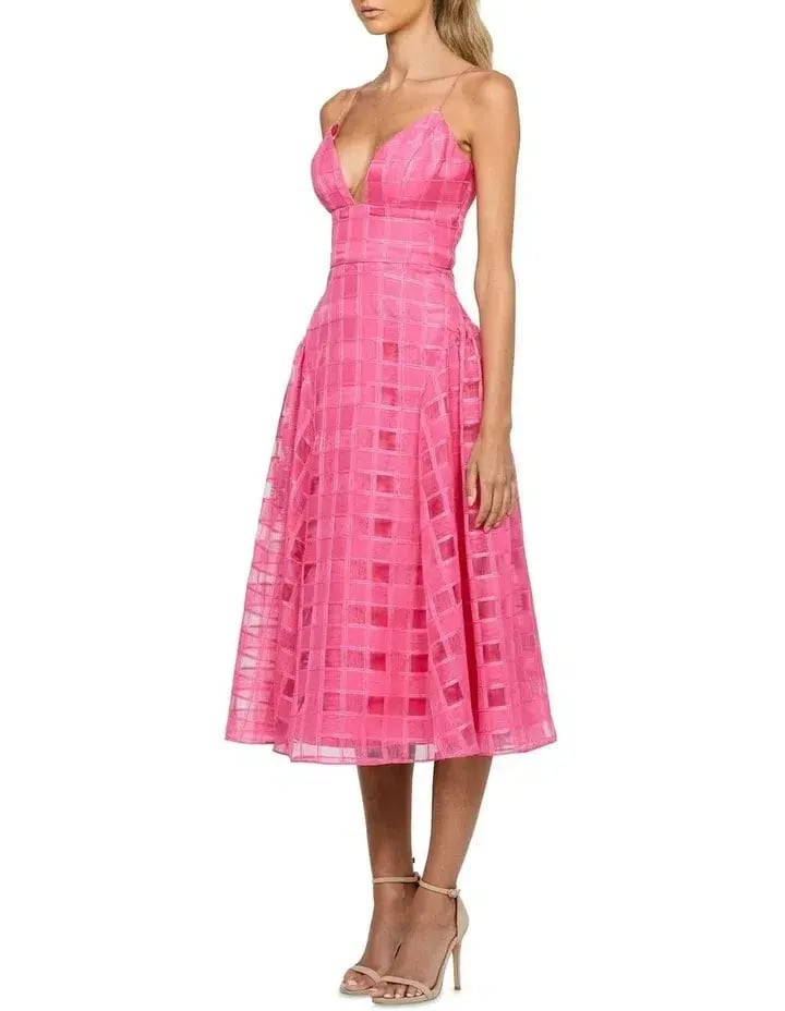Bariano Kora V Neck Aline Midi Dress in Barbie Pink Size 10 photo 2