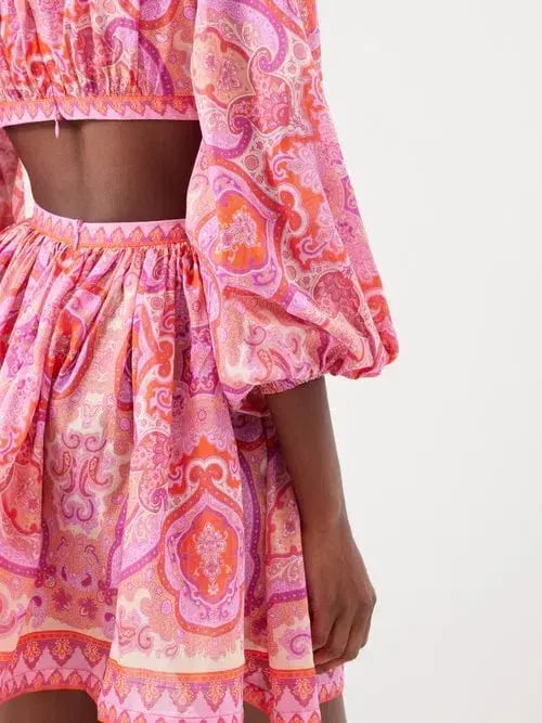 Zimmermann Halcyon Tie Front Mini Dress in Pink Paisley Size 1 / AU 10 photo 3