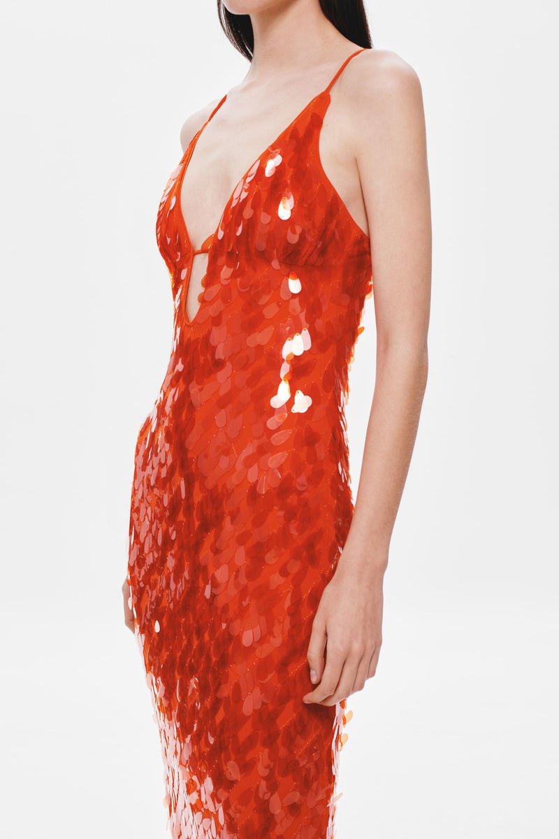 MISHA COLLECTION SAPPHIRE SEQUIN MAXI DRESS - RED photo 5