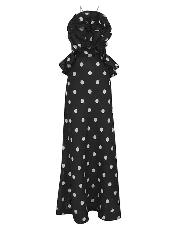 Zimmermann The Crush Ruffle Halter Maxi Dress in Black/Cream Dot Size 1 / AU 10 photo 3