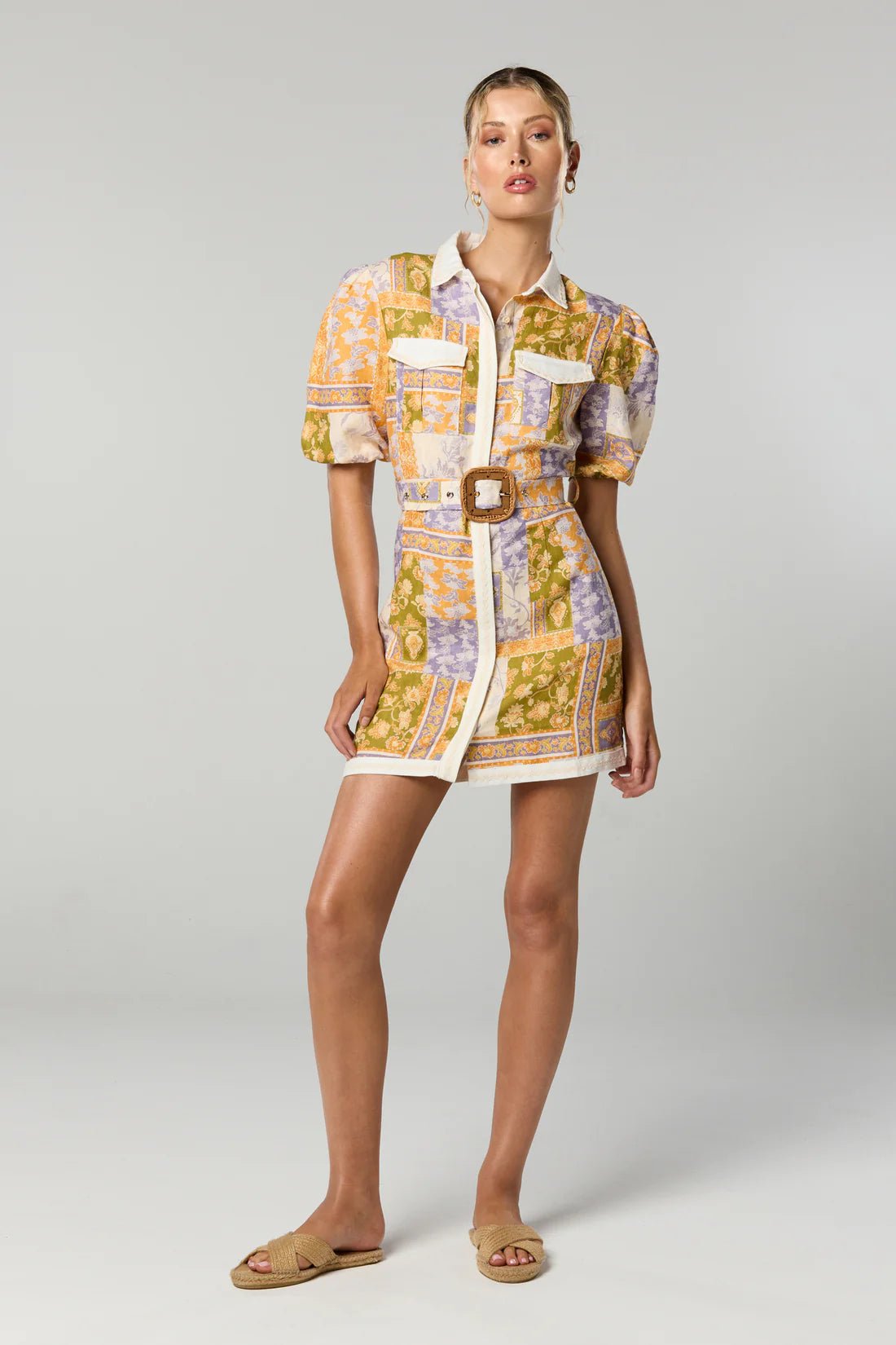 WINONA BILLIE BUTTON UP SHORT DRESS - PATCHWORK FLORAL photo 4