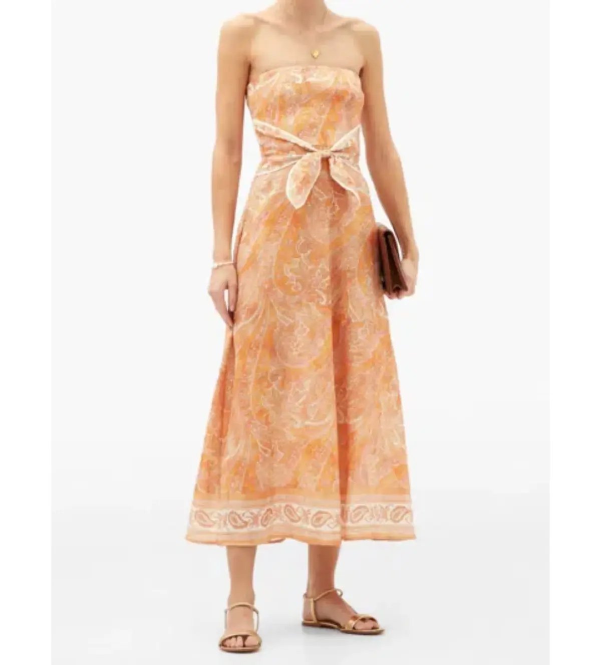 Zimmermann Brighton Tie-waist Paisley Midi Dress Orange/Print Size 0/Au 8 photo 2